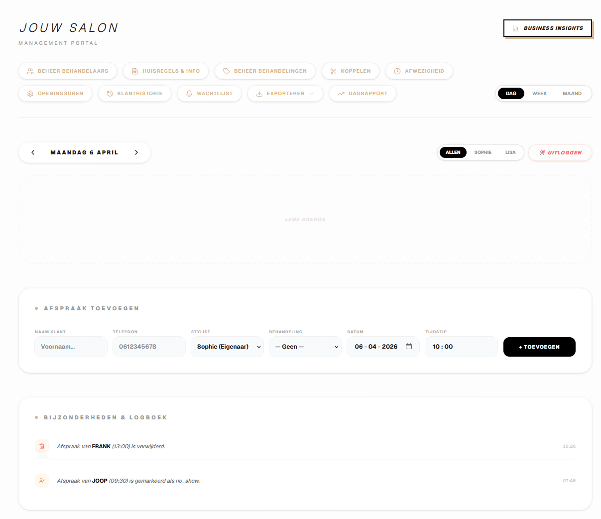 Plan My Salon dashboard